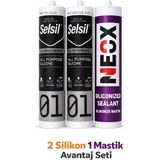 2 Silikon 1 Mastik Avantaj Seti | Selsil Silikon + Neox Silikonize Mastik | Çok Amaçlı Dolgu ve Izolasyon Seti