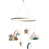 2 Stories Little Sky Pastel Gökkuşağı Yıldız Figürlü Keçe Dönence - Koyu Yeşil - Mint Yeşili - Somon - Krem - Standart