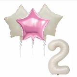 2 YAŞ BEJ RENK FOLYO BALON, 1 ADET PEMBE, 2 ADET BEJ YILDIZ FOLYO BALON