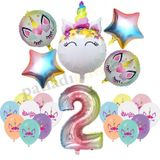 2 Yaş Gökkuşağı Konsepti Unicorn Temalı Doğum Günü Parti Kutlama Seti