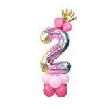 2 Yaş Gökkuşağı Renkleri Rakam Balon Altın Taçlı 2 Rakamlı Balon