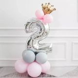 2 Yaş Gümüş Rakam Ve Kral Tacı Folyo Balon Doğum Günü