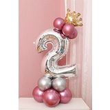 2 Yaş Krom Pembe-Gümüş Renkler Altın Taçlı Balon Seti