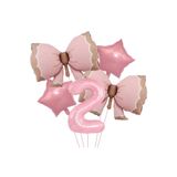 2 Yaş Pembe Renkli Retro Pembe Fiyonklu Balonlu Doğum Günü Parti Seti Süsü