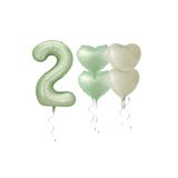 2 Yaş Su Yeşili Renk Rakam Kalp Folyo Balon Seti