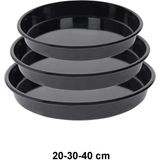 20-30-40 cm Siyah Parlak Emaye Yuvarlak Fırın Tepsi Seti 3’lü - Ahşap - Seçenek 1