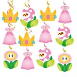20 Adet Prenses Şeftali Asılı Swirls, Pembe Sarı Prenses Şeftali Doğum Günü Partisi Asılı Dekor Girdap, Kız Mario Prenses Şeftali Partisi, Prenses Bebek Duş Süslemeleri için Karikatür Tavan Flamalar