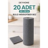 20 Adet Rulo Mikrofiber Bez 30 x 30 cm Çok Amaçlı Temizlik Bezi | Islak ve Kuru Kullanım, Süper Emici, Hızlı Kuruma, Yıkanabilir, Mutfak ve Banyo İçin