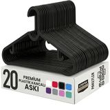 20 Adet Slim Plastik Elbise Askısı, Gardrop İçin Alan Tasarruflu Pantolon Gömlek Ceket Etek Askısı, Kıyafet Askısı, 38.5 cm x 18 cm (20, SİYAH)
