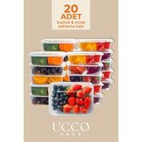 20 Adet UCCO HAUS 650 ml Şeffaf Plastik Sızdırmaz Saklama Kabı Seti Dondurucu ve Mikrodalga Uygun