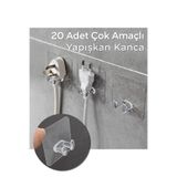 20 Adet Yapışkanlı Çok Amaçlı Kanca | Kablo Tutucu