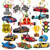 20 Adet Yarış Arabası Asılı Girdap Süslemeleri Yarış Doğum Günü Partisi Süslemeleri Damalı Bayraklar Yarış Swirls Tavan Dekoru Erkekler için Let's Go Racing Doğum Günü Partisi Malzemeleri