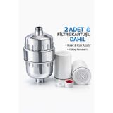 20 Aşamalı Duş Filtresi, Klor & Kireç Önleyici, 2 Filtre Kartuşu Dahil, Evrensel Bağlantı, Gümüş