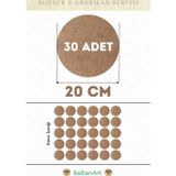 20 cm Çap 30 Adet Supla Amerikan Servis Runner MDF Duralit Magnet Altı Ahşap 3 mm (2,7 mm) Kalınlık