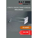 20 Cm, Etiketli Delikli Pano Kancası 25 Adet, Tel Askı Kancası, Delikli Panel Raf Askısı, Fon Kancası