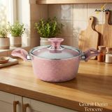 20 Cm Granit Derin Tencere Cam Kapak - Pembe
