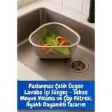20 Cm. Paslanmaz Çelik Ayaklı Lavabo Çöp Süzgeci Üçgen Şekilli Örgü Telli