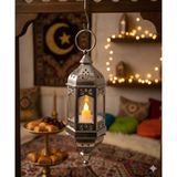 20 cm Ramazan Ledli Asmalı Parlak Gümüş Fener - Pil Dahil Dekoratif Ramazan Feneri