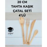 20 cm Tahta Kaşık Çatal Seti 4'lü