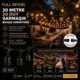 20 Metre 20 Duylu Su Geçirmez Sıralı Duy, Bahçe, Düğün - Nişan - İşletme - Organizasyon Armatürü