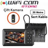 20 Metre Endoskop Ekranlı Yılan Kamera 8 Mm Çift Lens 1080p