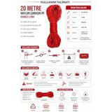 20 Metre Kırmızı Naylon İp 3 Mm, Çok Amaçlı Dayanıklı Çamaşır İpi, Kamp Bahçe Balkon Hamak Ve Taşıma Sabitleme İpi, Dayanıklı Çama