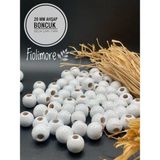 20 mm Ahşap Boncuk (50 gr 18 Adet)Geniş Delik Çapı 7 mm Makrome Çanta Bileklik Takı Renkli - Beyaz