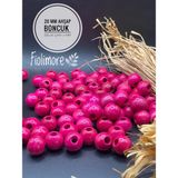 20 mm Ahşap Boncuk (50 gr 18 Adet)Geniş Delik Çapı 7 mm Makrome Çanta Bileklik Takı Renkli - Fuşya