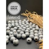 20 mm Ahşap Boncuk (50 gr 18 Adet)Geniş Delik Çapı 7 mm Makrome Çanta Bileklik Takı Renkli - Gümüş Gri