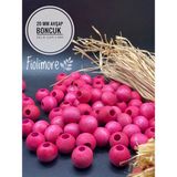 20 mm Ahşap Boncuk (50 gr 18 Adet)Geniş Delik Çapı 7 mm Makrome Çanta Bileklik Takı Renkli - Pembe