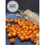 20 mm Ahşap Boncuk (50 gr 18 Adet)Geniş Delik Çapı 7 mm Makrome Çanta Bileklik Takı Renkli - Turuncu