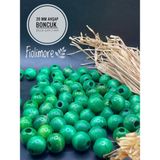 20 mm Ahşap Boncuk (50 gr 18 Adet)Geniş Delik Çapı 7 mm Makrome Çanta Bileklik Takı Renkli - Yeşil