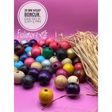 20 mm Ahşap Boncuk (50 Gram 21 Adet) Dar Delik Çapı 4 mm Makrome Çanta Bileklik Takı Karışık Renkli