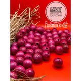 20 mm Ahşap Boncuk (50 Gram 21 Adet) Dar Delik Çapı 4 mm Makrome Çanta Bileklik Takı Renkli - Fuşya