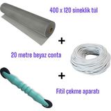 20 mt Beyaz Sineklik Contası + Fitil Çekme Aparatı + 400X120 cm Sineklik Tülü – Tam Set - 120 x 400