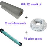20 mt Beyaz Sineklik Contası + Fitil Çekme Aparatı + 400X120 cm Sineklik Tülü – Tam Set