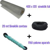 20 mt Siyah Sineklik Contası + Fitil Çekme Aparatı + 400X120 cm Sineklik Tülü – Tam Set" - 120 x 400