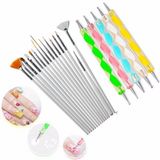 20 Parca Nail Art Tirnak Susleme Desen Fircasi Ve Dot Kalem Seti Beyaz Renk Karisik Set