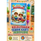 20 Set Yeni Okumayı Öğrenen Öğrencilere Hediye Artık Okuyorum Yazılı 1. Sınıf Hatırası Keçeli Kalem Tebrik Kartı Hediyel
