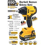 20 Volt 4 Amper 650 Nm Tork Akülü Şarjlı Darbeli Somun Sıkma Sökme Makine Seti Tek Akülü