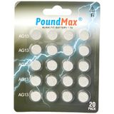 20 X PoundMax LR44 AG13 1,5 V PoundMax Alkalin Düğme Pil, Cıvasız, Sızdırmaz, Uzun Süreli Dayanıklılık, Oyuncaklar, Ölçüm Cihazları ve Hesap Makineleri için A76, G13, L1154, SR44, G13A ile Uyumlu
