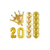 20 Yaş Kral Taçlı Gold Konfetili Şeffaf Balon Seti