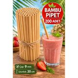 200 Adet Bambu Pipet 9mm x 20cm Kalın Smoothie Pipeti Doğal Çevre Dostu