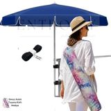 200 cm Plaj Şemsiyesi - Rüzgara Dayanıklı Fiber İskeletli, Taşıma Kılıflı ve Askı Aparatlı - Balkon/Kamp Sandalyesi İçin Cırt Cırt Hediyeli Deniz Şemsiyesi (LACİVERT)