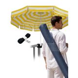 200 cm Sarı Beyaz Geniş Plaj Şemsiyesi - Rüzgara Dayanıklı Fiberglass İskeletli, Taşıma Kılıflı ve Askı Aparatlı - Balkon/Kamp Sandalyesi İçin Cırt Cırt Hediyeli Deniz Şemsiyesi (SARI)