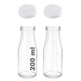 200 ml Şeffaf Şişe Süt, Ayran, Su, Limonata, Meşrubat Şişesi 200 Cc Yırtmalı Kapaklı Cam Şişe 2 Adet (2, Beyaz Kilitli Kapak, 200)