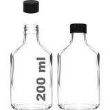 200 ml Yassı Şeffaf Cold Brew Şişesi Plastik Siyah Kapaklı 200 cc Soğuk Kahve Cam Şişe 2 Ade