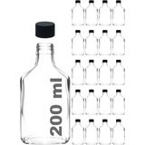 200 Ml Yassı Şeffaf Cold Brew Şişesi Siyah Plastik Kapaklı 200 Cc Soğuk Kahve Cam Şişe 20 Adet