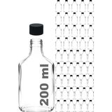 200 ml Yassı Şeffaf Cold Brew Şişesi Siyah Plastik Kapaklı 200 cc Soğuk Kahve Cam Şişe 50 Ad - Standart