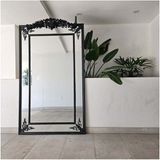 200 x 120 cm Ahşap Oyma Boy Aynası - Özel Ahşap 3 Boyutlu Dev Ahşap Çerçeveli Boy Aynası - Siyah